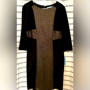 ANTONIO MELANI Black and Gold Colorblock Midi Dress